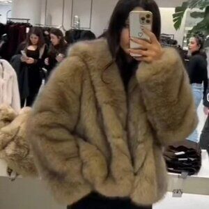 ZARA COAT WITH FAUX FUR HOOD
